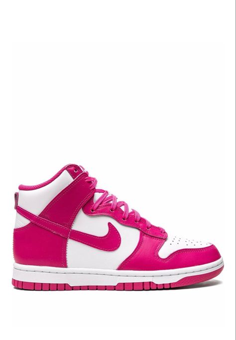 Pink Nike High Dunks, Hot Pink Nike Dunks, Pink Nike High Tops, Dunk High Pink Prime, Nike Tenis, Pink High Tops, Nike High Tops, Preppy Shoes, Silver Sneakers