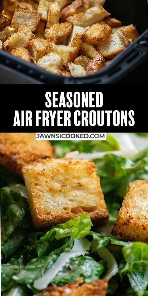 Make Your Own Croutons, Air Fried Croutons, Panera Croutons Recipe, Homemade Croutons Air Fryer, Air Fryer Croutons Homemade, Croutons Homemade Air Fryer, Home Made Croutons Recipe, Air Fryer Croutons, Toasted Chickpeas