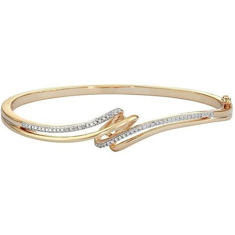 18k Gold Over Silver Diamond Accent Bypass Bangle Bracelet ($325) ❤ liked on Polyvore featuring jewelry, bracelets, white, white gold jewelry, silver jewelry, gold jewelry, gold hinged bracelet and white gold bangle Classic Bangles, White Gold Bangle, Diamond Bracelet Design, Stunning Style, Jewelry Bracelets Gold, Swarovski Crystal Bracelet, Gold Rings Fashion, Bracelets Gold, Diamond Jewelry Designs