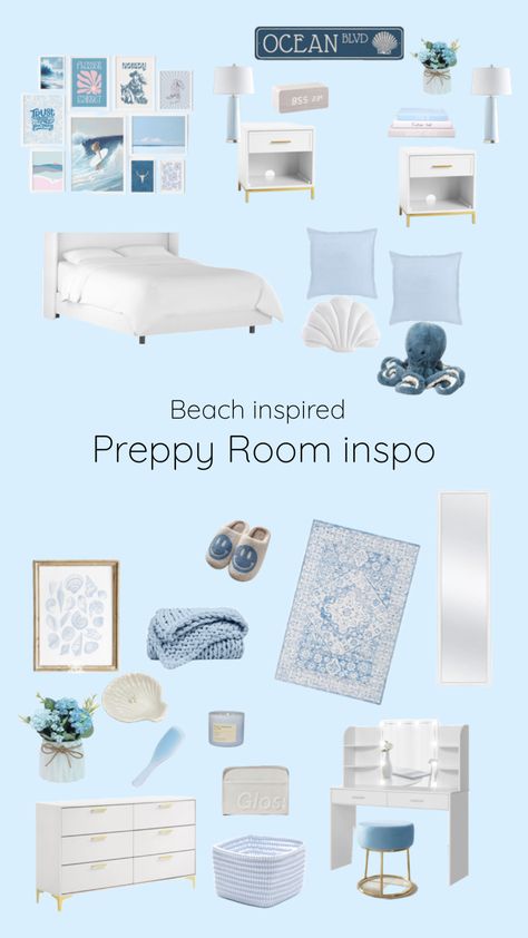 Preppy Blue Room, Blue Preppy Bedroom, Blue Preppy Room, Preppy Bedroom, Blue Preppy, Blue Room, Preppy Room, Room Bedroom Decor, Teen Room