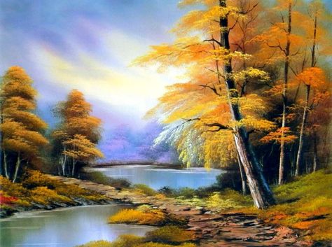 Bob Ross Art, Bob Ross Paintings, The Joy Of Painting, Happy Paintings, Autumn Painting, Bob Ross, Nature Paintings, Pictures To Paint, Oil Painting Landscape