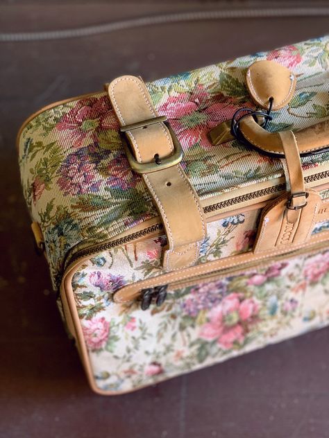 Homesteading Animals, Carryon Luggage, Vintage Suitcases, Vintage Suitcase, Vintage Luggage, Nancy Drew, Floral Tapestry, Thrift Fashion, Conscious Consumer