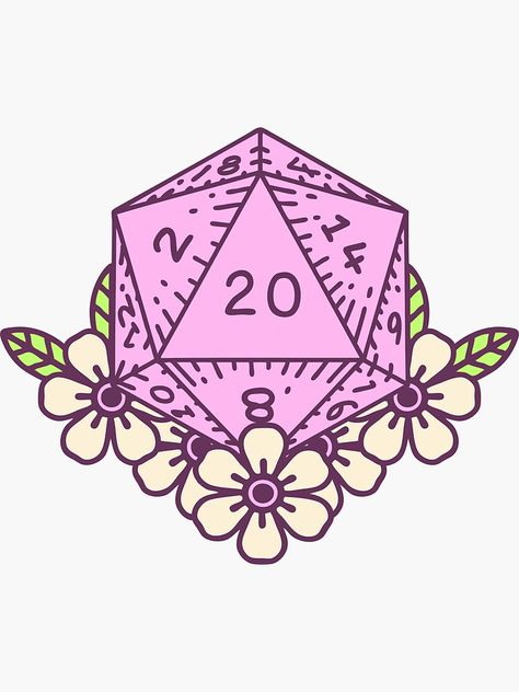 "Cute D20 Dice with flowers in pink" Sticker for Sale by WildMagicuk | Redbubble D20 Dice, Flowers Tattoo, Flower Tattoo, Tatting, Tattoos, For Sale, Flowers, Pink, Quick Saves