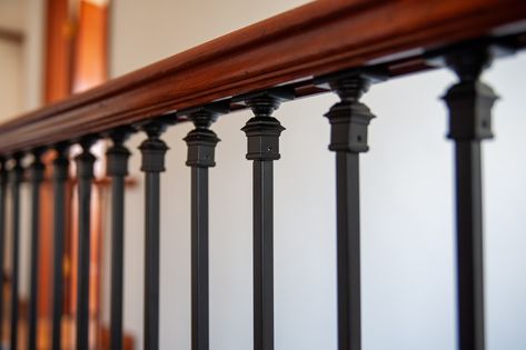 Tutorial: Replacing stair balusters. And upstairs hallway reveal! / Create / Enjoy Classic Staircase, Hallway Staircase, Metal Balusters, Stair Balusters, Metal Stairs, Upstairs Hallway, Wood Filler, Diy Metal, Stair Railing