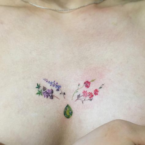 Birthstone Tattoo Ideas, Birthstone Tattoos, Best Feminine Tattoos, Ruby Tattoo, Tiny Flower Tattoos, Stone Tattoo, Gem Tattoo, Jewel Tattoo, Birth Flower Tattoos