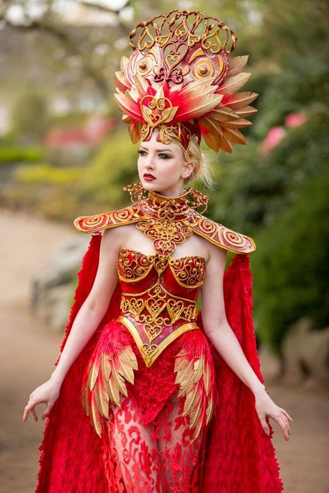 Maria Amanda, Phoenix Costume, Fantasy Dresses, Beautiful Costumes, Fantasy Costumes, Head Piece, Fantasy Dress, Fantasy Clothing, Fantasy Fashion