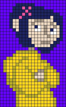 Coraline Pixel Art Grid, Beetlejuice Alpha Pattern, Coraline Alpha Pattern, Coraline Perler Beads, Coraline Creepy, Cartoon Pixel Art, Small Alpha Patterns, Movie Animation, Coraline Movie