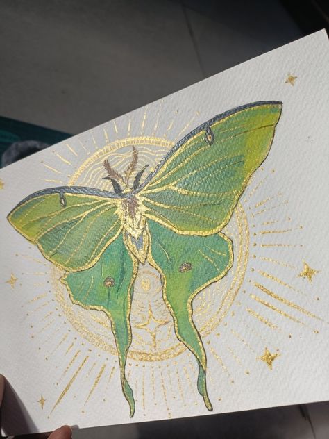 Cottage Core Painting, Cottagecore Painting, Hippie Painting, Golden Green, Simple Canvas Paintings, Canvas Painting Designs, Luna Moth, Small Canvas Art, Butterfly Painting