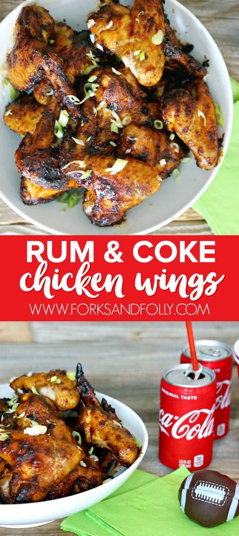 Coke Chicken Wings, Rum Party, Bbq Wings Recipe, Football Viewing Party, Coke Chicken, Rum And Coke, Luau Party Food, Football Recipes, All I Do Is Win