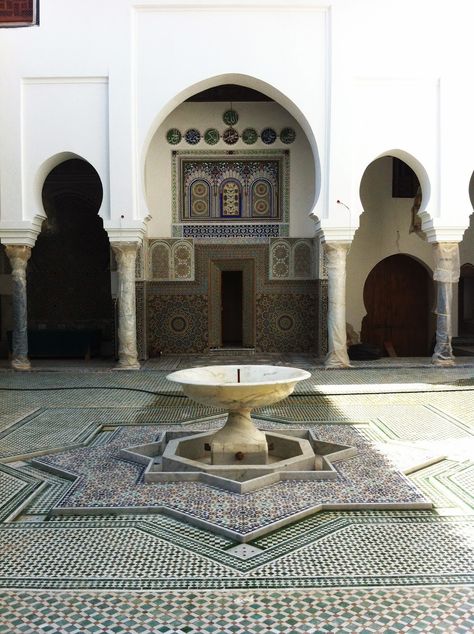 Morroco Architecture, Morocco Architecture, Moroccan Courtyard, Islamic Civilization, Fes Morocco, Cultural Capital, Ancient Architecture, Islamic Architecture, Art Of Living