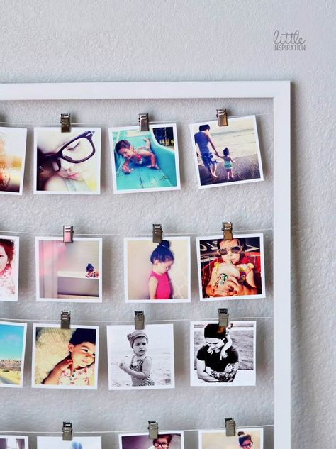 pêle mêle photos de fillette à faire soi-même - un cadre blanc, du fil à coudre et des pinces métalliques Photowall Ideas, Instagram Projects, Exposition Photo, Empty Frames, Old Picture Frames, Hemma Diy, Diy Casa, Diy Bricolage, Diy Picture