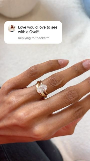 Her Rock | Lab Grown Diamonds on Instagram: "Our curved cloud ring is quickly becoming a customer favorite✨ Don’t worry, we’re making more as we speak! We’ve stacked it with a radiant, three stone and now an oval engagement ring. What’s next? #14kgoldjewelry #ringstack #engagementring #weddingrings #ovalcutdiamond #labgrowndiamonds" Wedding Band Stack Oval Ring, Oval Engagement Ring With Unique Wedding Band, Oval Band With Oval Ring, Cloud Engagement Ring, Ring Stack With Oval Engagement Ring, Curved Engagement Ring And Wedding Band, Oval Engagement Ring With Curved Band, Three Ring Stack, Right Hand Ring Stack