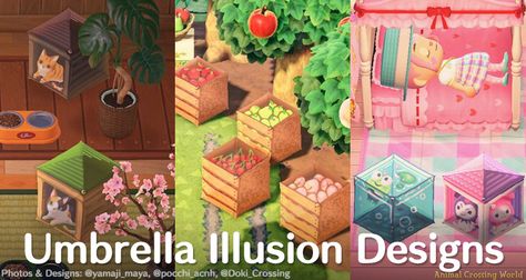 Animal Crossing Players Create Incredible New Item Illusions Using Umbrella Designs [Design Codes] - Animal Crossing World Sanrio Amiibo Cards, Animal Crossing Pc, Fruit Animals, Fruit Crate, Umbrella Designs, New Animal Crossing, Animal Crossing Game, Island Design, Animal Crossing Qr