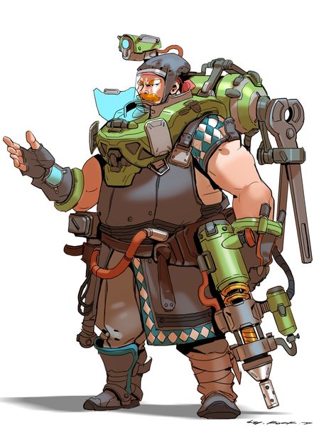 ArtStation - Blacksmith or Engineer?, Rock D Overwatch Hero Concepts, Cartoon Reference, Punk Character, Steampunk Character, Impending Doom, Futuristic Armor, Characters Inspiration Drawing, Robot Design, Game Character Design