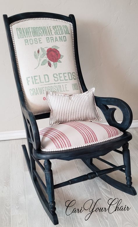 Upcycle Rocking Chair, Reupholster Rocking Chair, Deconstructed Sofa, Rocking Chair Redo, Annie Sloan Furniture, Rustic Interior Decor, Rocking Chair Makeover, Antique Rocking Chairs, Reupholster Chair Dining