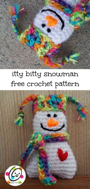 Free Pattern: Itty Bitty Snowman Snowman Emoji, Crochet Projects Cute, Crochet Christmas Ornaments Free Pattern, Crochet Giraffe Pattern, Cute Snowmen, Crochet Christmas Stocking Pattern, Jul Diy, Crochet Christmas Ornaments Free, Amigurumi Christmas