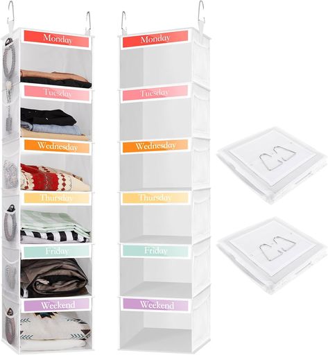 Amylove 2 Pack 6 Weekly Shelf Hanging Closet Organizer Kids Closet Organizer Clothes Storage Organizer for Kids Days of The Week Clothes Organizer Hanging Cube Organizer for Daily Activity (White) Weekly Clothes Organizer, Kids Clothes Organization, Organizer Clothes, Kids Closet, Shelf Hanging, Hanging Closet Organizer, Clothes Organizer, Kids Closet Organization, Daily Activity