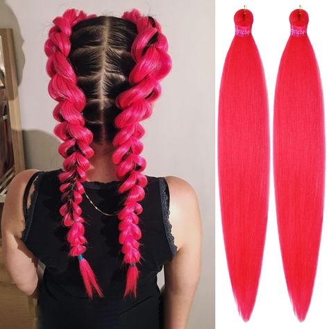 PRICES MAY VARY. This braiding hair is pre stretched, save you time and money. Original kanekalon synthetic fiber, yaki texture. No smell, no chemical, no irritation, no tangle, no finger cut. Fresh, soft, smooth, natural like human hair. Hot water setting. pre stretched braiding hair Black And Red Braids, Pink Braiding Hair, Pre Stretched Braiding Hair, Braids Hair, Braid In Hair Extensions, Braiding Hair, Box Braids Hairstyles, Synthetic Fiber, Box Braids