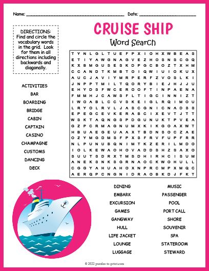 Free Printable Cruise Ship Word Search Cruise Ship Theme Party Games, Cruise Printables Free, Cruise Ship Games For Adults, Cruise Crafts For Kids, Cruise Games, Cruise Printables, Cruise Memes, Cruise Theme Parties, Cruise Ship Party