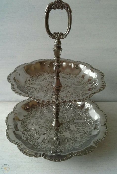 Vintage silver cake stand Vintage Silver Cake Stand, Bridgerton Picnic, Country Cake, Dark Whimsical, Silver Cake Stand, Silver Cake, Vintage Cake Stands, Enchanted Wedding, Kitchen Things