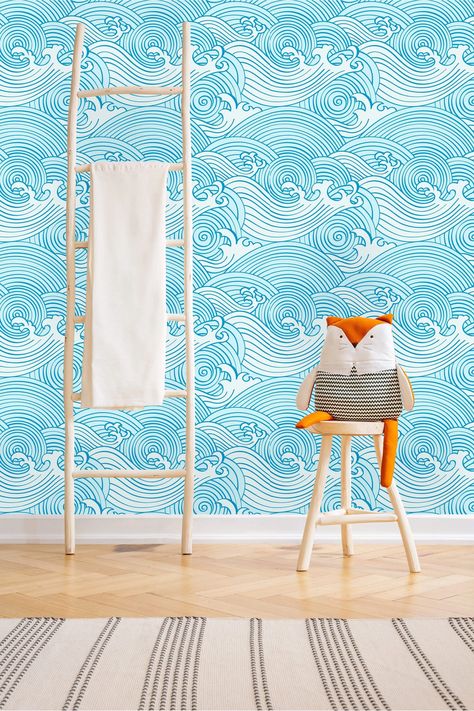 Bungalow Rose Bren Peel & Stick Wallpaper | Wayfair Salon Office, Waves Wallpaper, Vertical Design, Curly Waves, Wallpaper Murals, Peel Stick Wallpaper, Bedroom Nursery, Accent Wallpaper, Wallpaper Paste