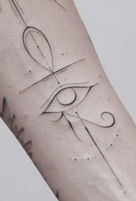 Egyptian Eye Tattoo Design, Fine Line Ankh Tattoo, Eye Of Horus Chest Tattoo, Simple Vertical Tattoo, Kundalini Symbol, Egyptian Fine Line Tattoo, Pineal Gland Tattoo, Third Eye Drawing, Horus Eye Tattoo