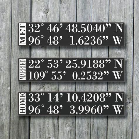 Personalized GPS Sign,GPS Coordinates Tell Your Love Story,Latitude Longitude,Wedding Gift Latitude Longitude Sign, Gps Coordinates Sign, Dates Ideas, Wooden Signs Diy, Wood Signs For Home, Latitude Longitude, Gps Coordinates, Custom Wood Signs, Diy Signs