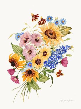 Texas Wildflower Bouquet Tattoo, Botany Drawings, Wildflowers Bouquet, Flower Bouquet Painting, Floral Art Prints, Watercolor Tulips, Garden Watercolor, Watercolor Bouquet, Botanical Artwork