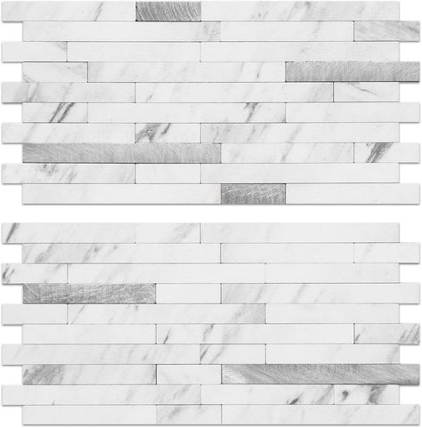 AULIGET 20 Sheets Faux Stone Peel and Stick Backsplash, White Marble Look PVC Wall Tiles Stick on Backsplash for Kitchen Stick On Backsplash, Backsplash White, Backsplash Trends, Kitchen Backsplash Trends, Marble Tile Backsplash, Backsplash For Kitchen, Stone Backsplash Kitchen, Farmhouse Kitchen Backsplash, Stick Tile Backsplash