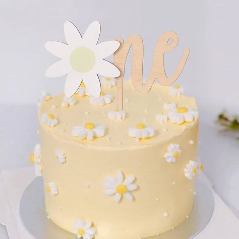 Amazon.com: Daisy One Cake Topper Wood - 1st /First Birthday Daisy Party Decoration, Groovy One Cake Topper, Boho Daisy Topper, Daisy Wood Topper, Retro Daisy Groovy Party Backdrop For Baby Girl : Grocery & Gourmet Food Groovy One Cake, First Birthday Daisy, Groovy One First Birthday, One Year Birthday Cake, Groovy One, Groovy Party, Flower Birthday Party, Daisy Cakes, Daisy Party