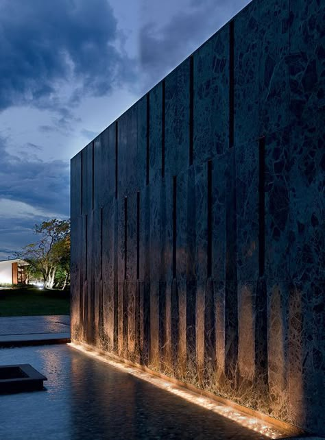 Water Feature Lighting, Landscape Lighting Ideas, Garden Escape, Feature Lighting, Water Feature Wall, Feature Wall Design, Stone Wall Design, Landscape Lighting Design, Architectural Lighting Design