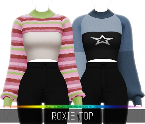 Simpliciaty's Roxie Top - The Sims 4 Create a Sim - CurseForge Sims 4 Tops Cc, Sims 4 Cc Girl, Ts4 Alpha Cc, Sims 4 Women Clothes, Animated Fashion, Sim4 Cc, Knitted Shrug, Ts4 Clothes, Free Sims 4