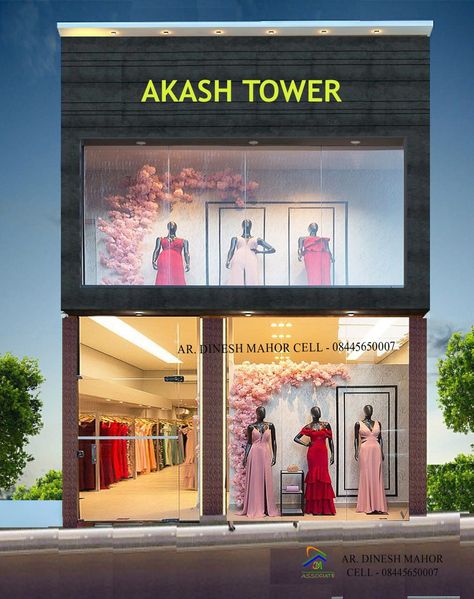 Cloth shop front design Cloth Shop Exterior Design, Clothing Store Entrance Design, Shop Bord Design Ideas, Clothing Shop Exterior, Showroom Front Design, Shop Front Design Indian, Boutique Exterior, Small Shop Design, Gift Shop Interiors