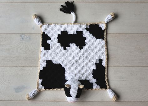 Crochet Cow Blanket Pattern, Crochet Cow Blanket, Cow Lovey, Prayer Cloth, Crocheted Cow, Cow Blanket, Crochet Security Blanket, Crochet Hook Roll, Cow Rug