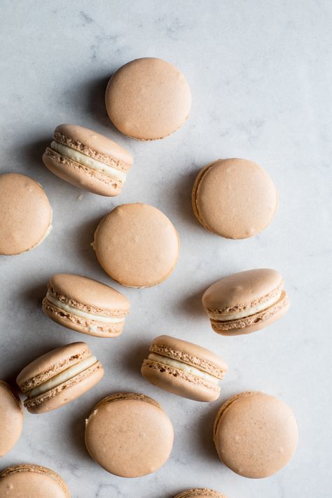 Salted Caramel Macarons | Flourishing Foodie Salted Caramel Macarons Recipe, Salted Caramel Ganache, Ganache Macaron, Salted Caramel Macarons, Caramel Macarons, Lavender Macarons, Caramel Ganache, Airy Interior, Recipes Written