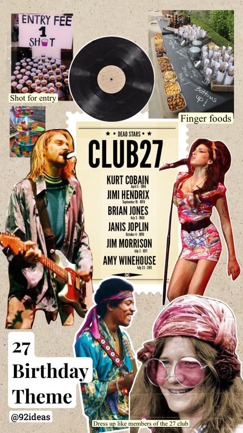 27 Club Party, 27 Club Birthday Party, 27 Birthday, 27 Club, Happy Birthday Theme, Club Birthday, 27th Birthday, Birthday Postcards, Dirty 30