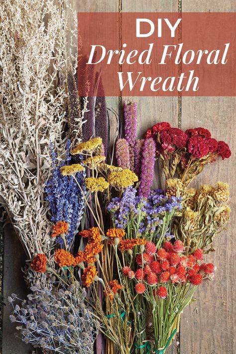 Learn how to create your own beautiful dried floral wreath with our how-to video with a professional florist! Making Dried Flower Wreath, Dried Flower Wreaths Diy, Dried Amaranth Wreath, Diy Dried Flower Wreath, Amaranth Wreath, Dried Floral Wreath, Diy Wall Planter, Succulent Wall Planter, Dried Floral Wreaths