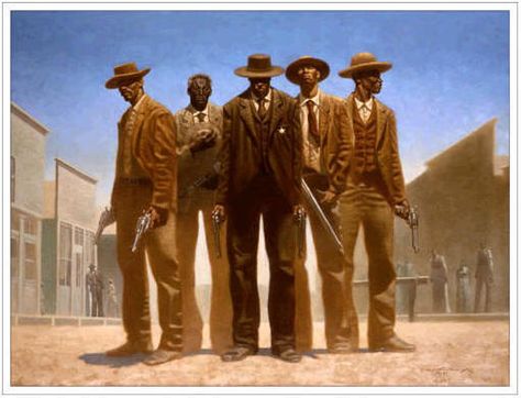 High Noon, Kadir Nelson This is my favorite acquisition so far. I LOVE Kadir Nelson's work! Kadir Nelson, Black Cowboys, Cowboy Baby, The Lone Ranger, Black Panthers, Black Cowboy, Black Artwork, Black Art Pictures, Dope Art