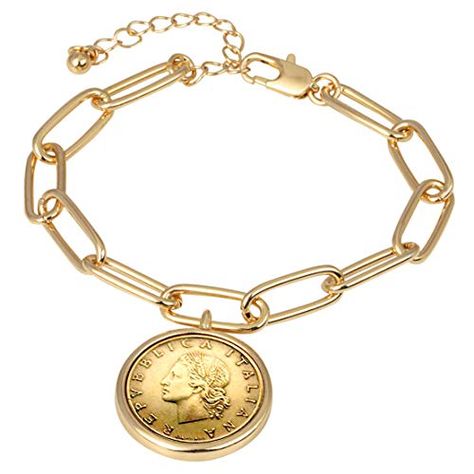 Italian 20 Lira Coin Elongated Link Bracelet, Goldtone Clip Style, 7 Inch 3 Inch Extender with Lobster Claw Clasp, Certificate of Authenticity Coin Charm Bracelet, Italian Bracelet, American Coins, White Jewelry Box, Coin Bracelet, Coin Jewelry, White Jewelry, Certificate Of Authenticity, Jewelry Gift Box