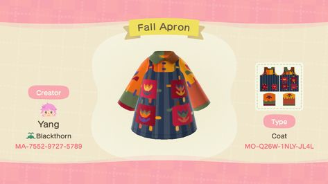 Apron Outfit, Fall Apron, Ac Outfits, Ac Codes, Apron Design, Code Clothes, Acnh Clothes, Acnh Design, Acnh Designs