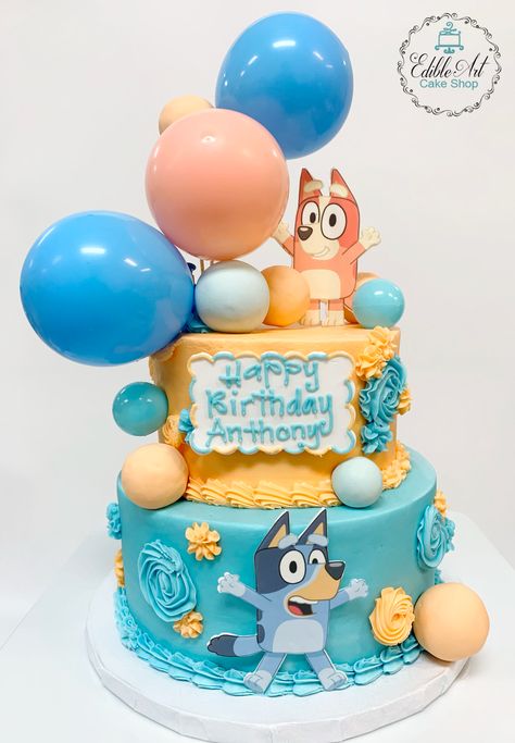 2 Tier Bluey Cake Ideas, Bluey And Bingo Birthday Cake, Pastel De Bluey, Fiesta Bluey, Second Birthday Cakes, Minnie Mouse Birthday Cakes, Bluey Party, Pastel Birthday, Bluey And Bingo