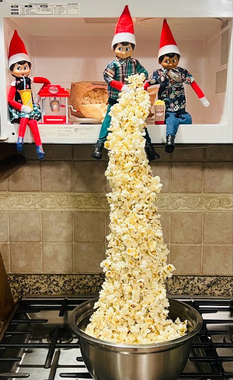 Popcorn Elf On The Shelf, Elf On The Shelf Popcorn, Office Pranks, Elf On The Shelf Ideas, Shelf Ideas, On The Shelf, Elf On The Shelf, Popcorn, Elf