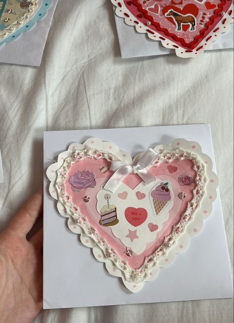 Kpop Valentines Gifts, Pink Birthday Card Aesthetic, Galentines Valentines Card, Coquette Valentines Day Card, Valentines Wlw Gifts, Valentine’s Day Card Handmade, Valentine’s Day Envelope, Valentines Day Cards Handmade Aesthetic, Heart Shaped Valentines Cards