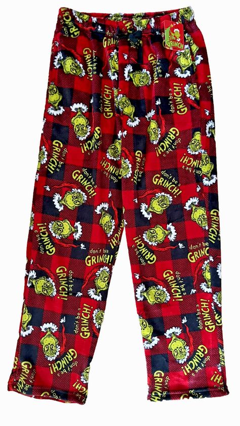 Brand New THE GRINCH Officially Licensed Lounge Pants/Sleep Wear Dr Seuss "How The Grinch Stole Christmas" Starring: The Grinch in a Santa Hat with quote "Don't be a Grinch" Men's Size- Large ***Please make sure to look at measurements before purchasing***  Features: Pull-on styling; elastic waistband with drawstring Pockets and open fly 100% Super Soft Plush Polyester  Machine washable Brand New with Tags Safely Stored-smoke free pet free store We ship same day or next day-unless noted we are a Matching Pjs Couples Christmas, Men’s Christmas Outfit, Male Pjs, Grinch Pjs, Fluffy Pj Pants, Pjs Men, Ed Hardy Outfit, Traveling Outfits, Spiderman Christmas