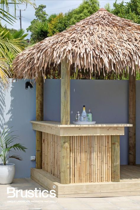 Garden Tiki Bar, Tiki Bar Ideas, Tiki Bars Diy, Tikki Bar, Tiki House, Bali Huts, Outdoor Tiki Bar, Luxury Pools Backyard, Backyard Structures