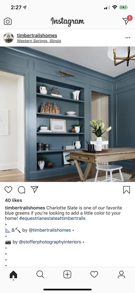 Blue/Gray/Green = Charlotte Slate (BM) Charlotte Slate, Blue Green Paint Colors, Slate Blue Paint, Blue Paint Living Room, Blue Green Paint, Slate Kitchen, Living Room Blue, Dining Room Paint Colors, Blue Green Paints