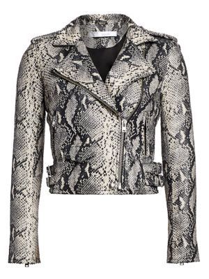 Snake Jacket, Python Print, Leather Moto, Leather Moto Jacket, Dress Suits, Printed Leather, Moto Jacket, Cloth Bags, Saks Fifth