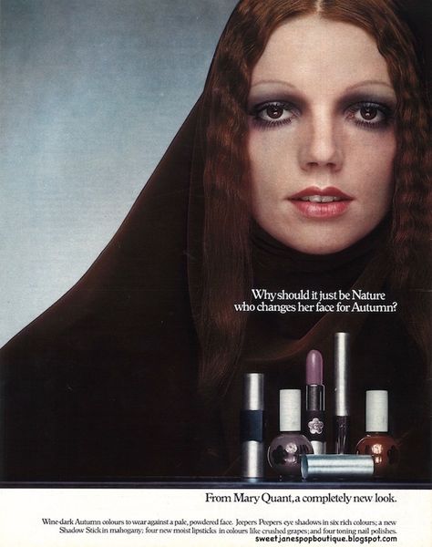 70's Makeup, Vogue 1970, 1970s Makeup, Cosmetics Ads, Vintage Makeup Ads, Vintage Beauty Ads, Patti Hansen, 70s Makeup, Makeup Ads