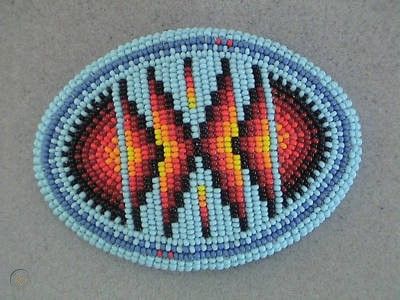 Auth.Native American Indian Beaded Belt Buckle | #128393464 Beaded Barrettes, Native American Crafts, Native American Beadwork, Beaded Belt, Bead Loom Patterns, Native American Beading, Bead Loom, Beaded Jewelry Patterns, Loom Patterns