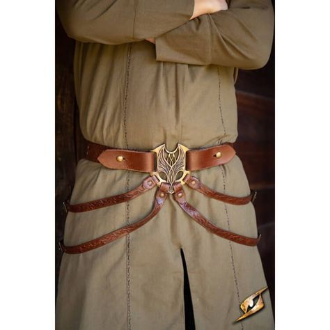 Elven Council, Woodland Realm, Fantasy Outfits, Brass Plate, Belt Brown, Belt Design, Fantasy Costumes, High Fantasy, Brass Buckle